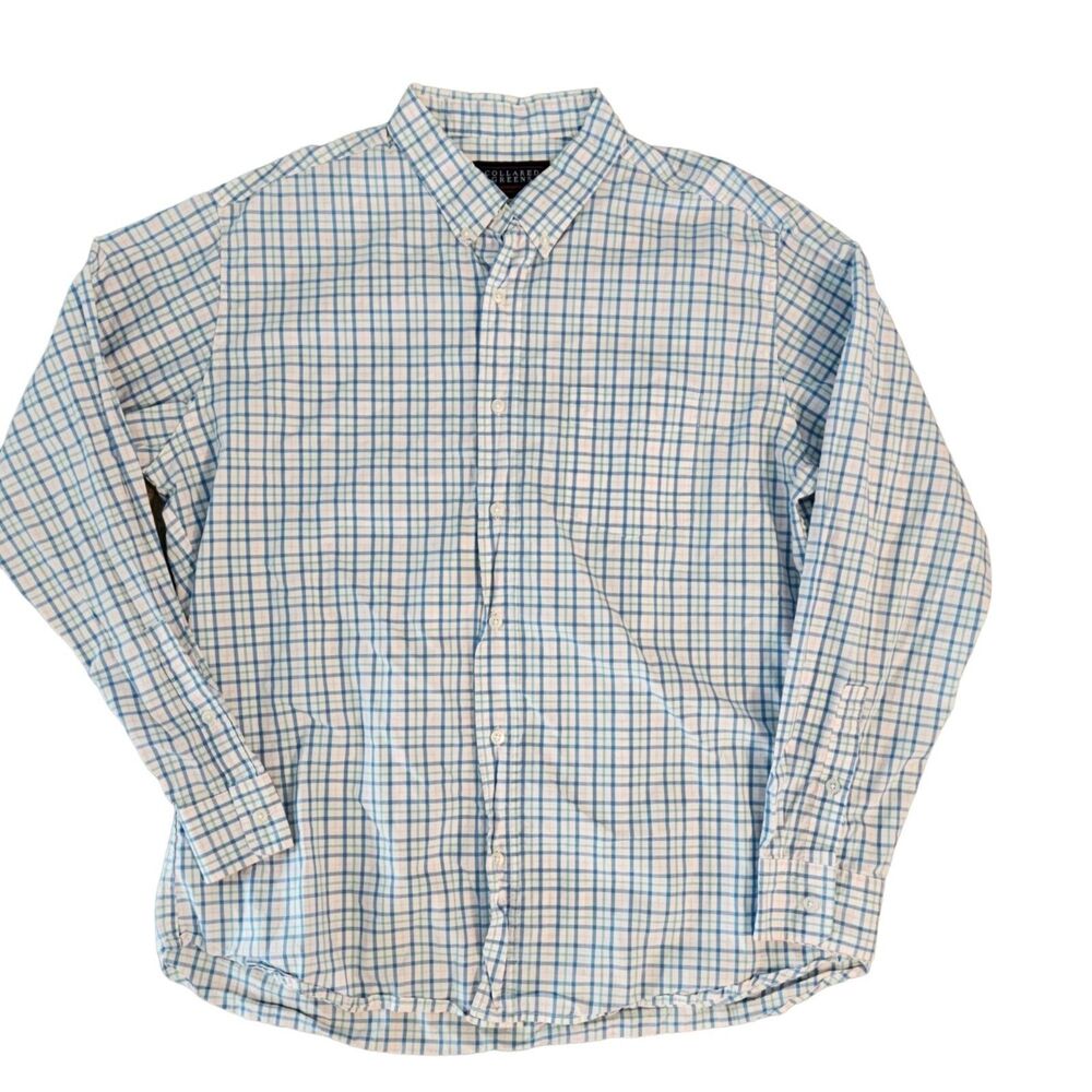 Collard Greens Men's Long Sleeve Button-Down White Blue Plaid Shirt Size XXL USA